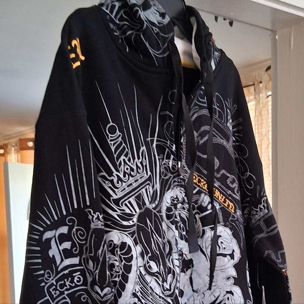 Y2K Ecko Unlimited Hoodie Jacket. All Over Graffiti, New Old Stock XXL